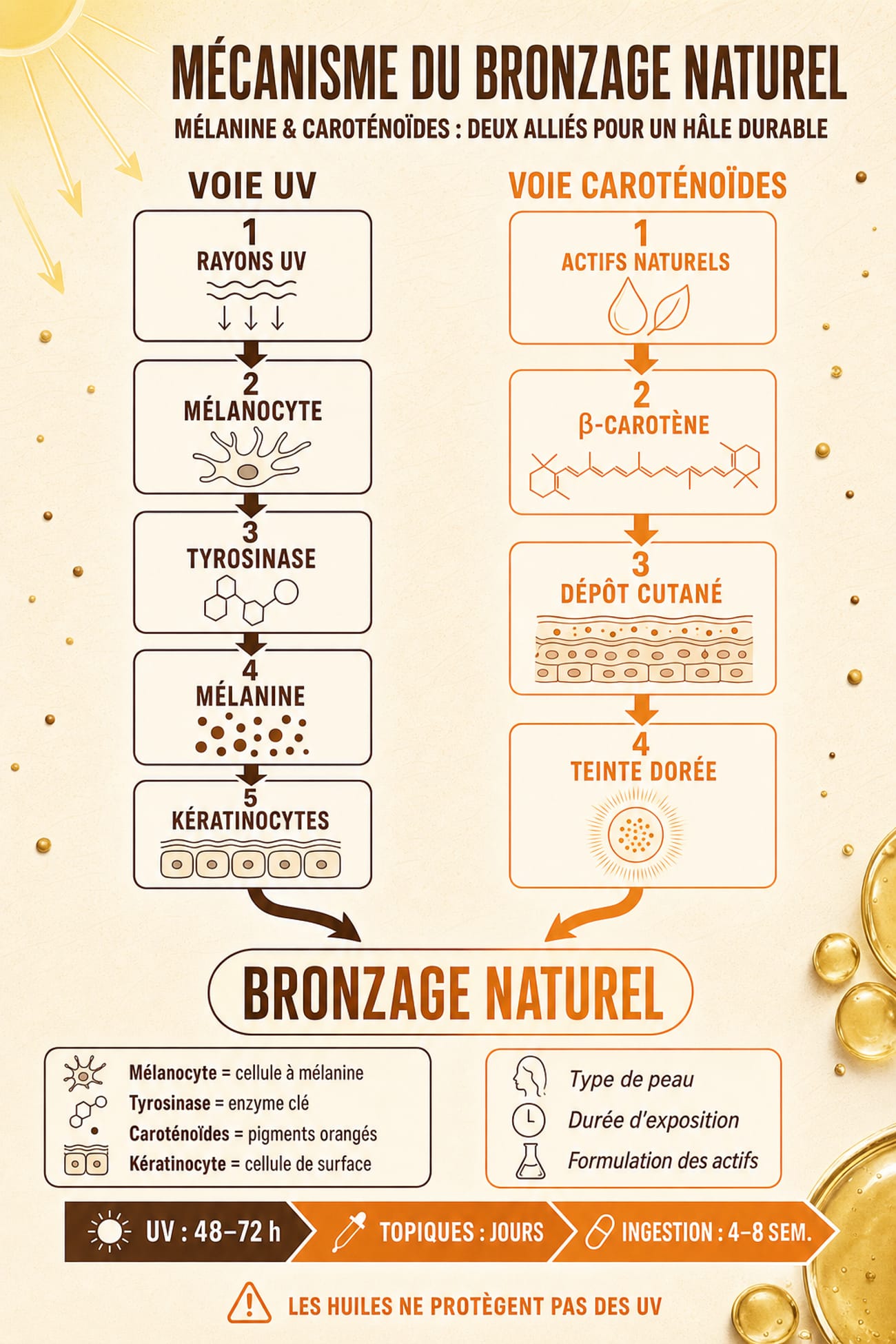Infographie : mélanine et caroténoïdes, les deux voies du bronzage naturel