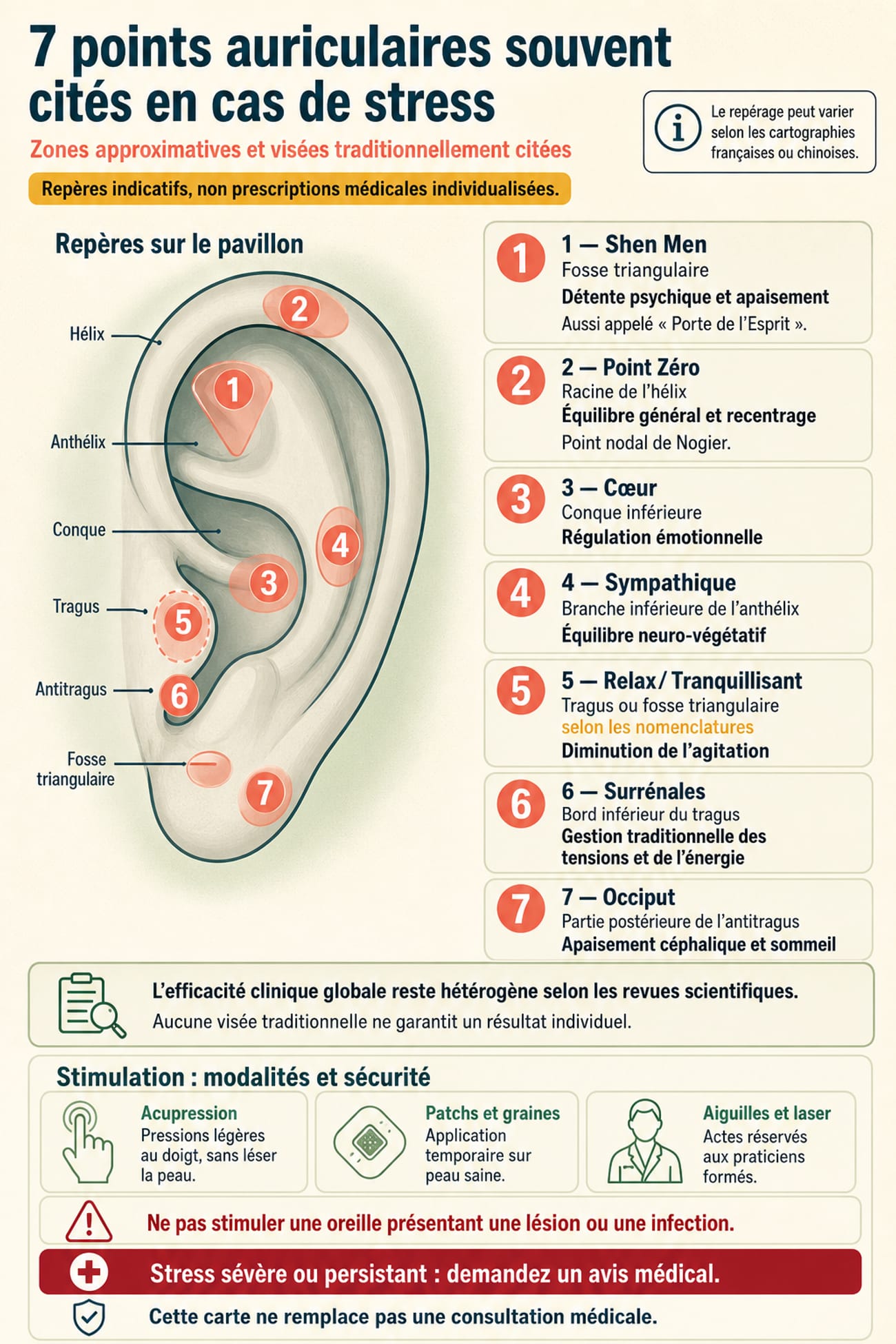 Acupuncture oreille stress carte anatomique des points