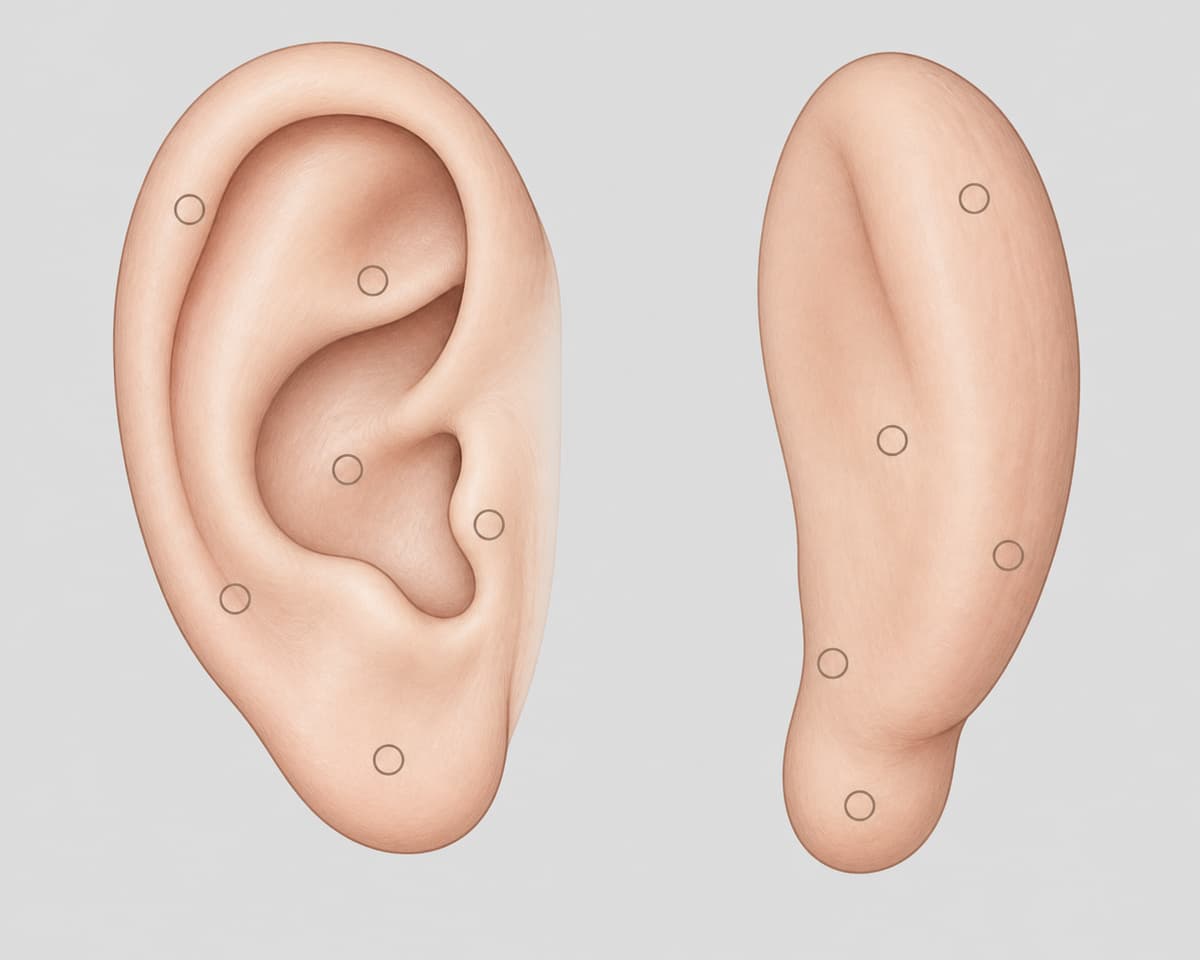Illustration anatomique des repères d'acupuncture auriculaire